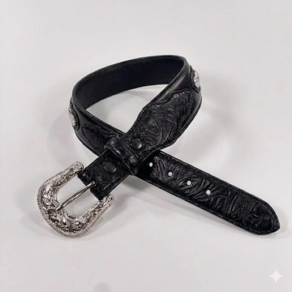 Resistol Boys Cowboy Leather Belt Black Tooled Youth L